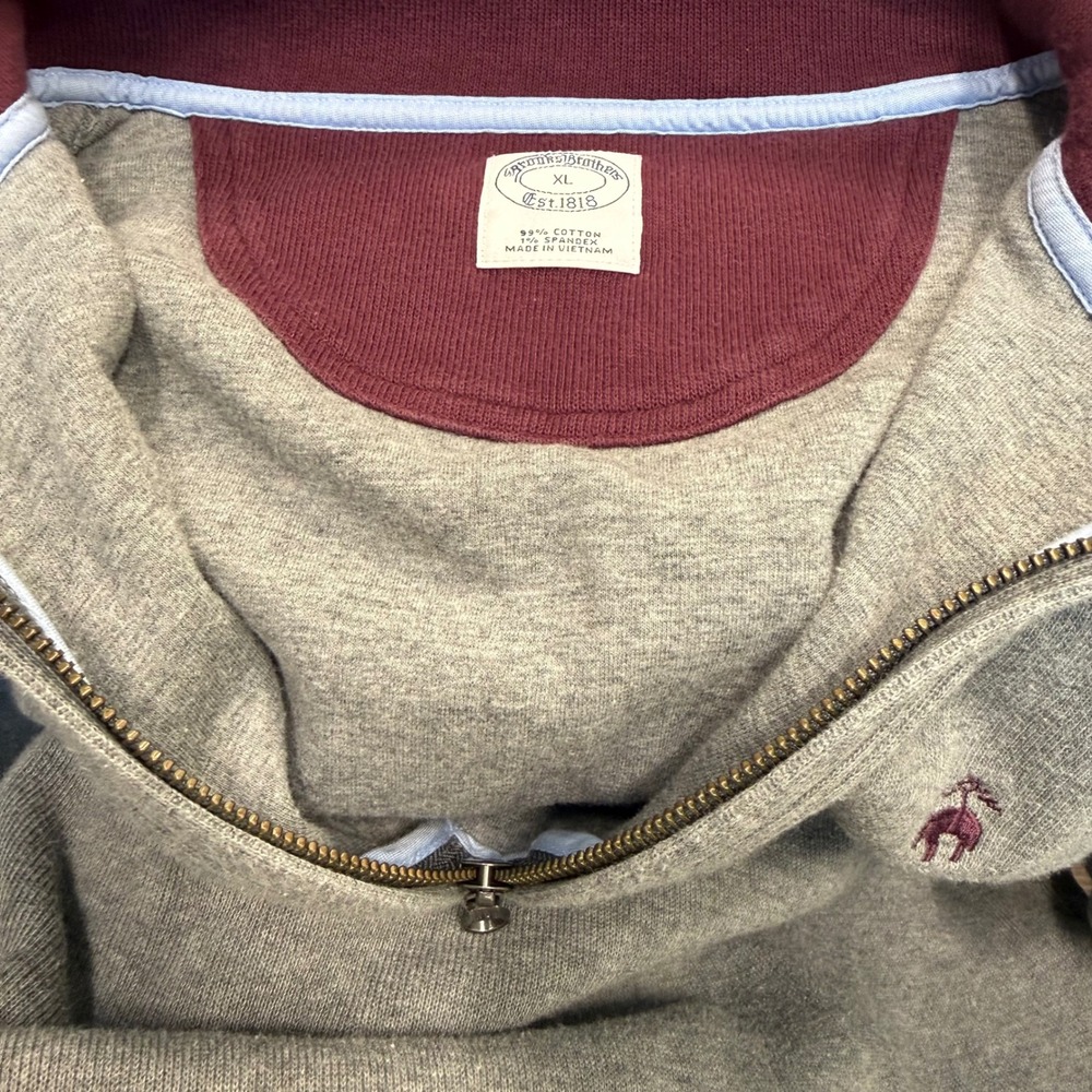 Brooks Brothers Mens XL Heather Gray Quarter Zip Cotton Pullover Sweater - Picture 8 of 12